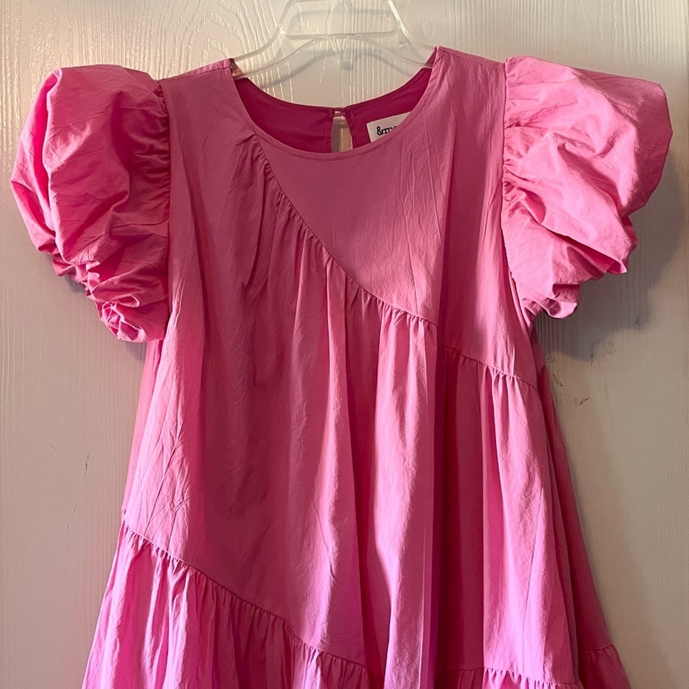 &merci Bubblegum Pink Babydoll Mini Dress with Puff Sleeves - Picture 4 of 11